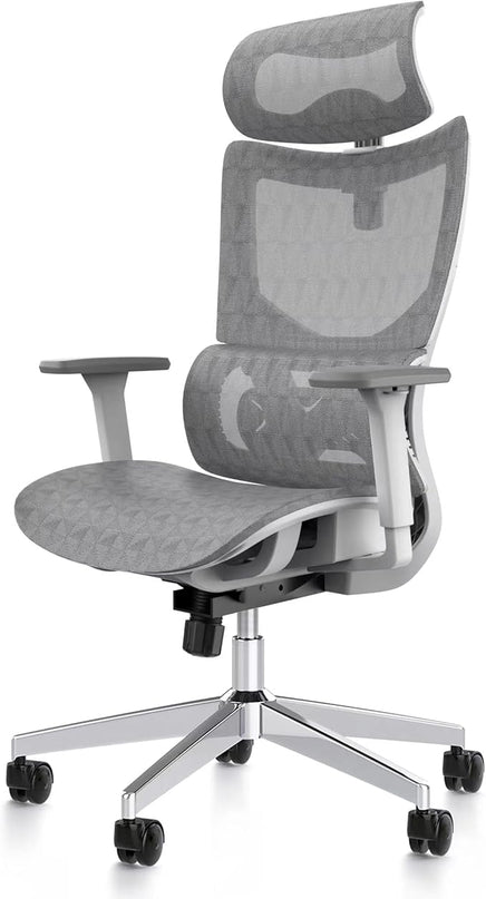 Ergonomic Office Chair with 3D Armrest, Big and Tall Computer Desk Chair with Adjustable Headrest, Seat Depth, Lumbar Support, Home Office Gaming Chair Light Grey - LeafyLoom
