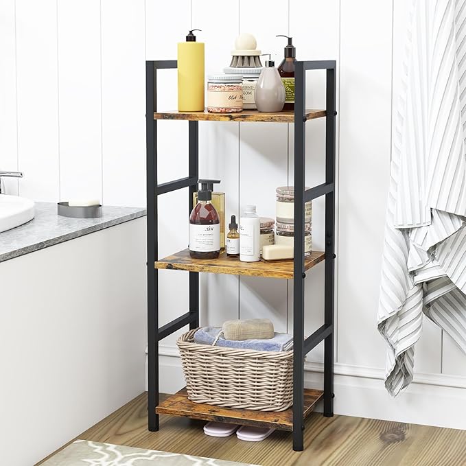 Bookshelf Storage Shelf Bookcase, 3 Tier Industrial Bookcase,Small Book case for Living Room, Bedroom, and Home Office, Easy Assembly Free Combination Multi-Functional Organizer(3 Tier,Rustic Brown) - LeafyLoom