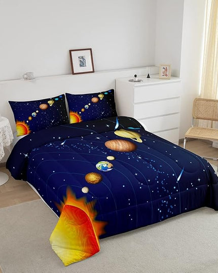 Erosebridal Boys Outer Space Down Comforter, Kids Galaxy Nebula Comforter Set King Size, Starry Sky Cosmos Bedding Set for Children Girls, Solar System Starry Landscape Quilted Duvet, Blue Purple - LeafyLoom