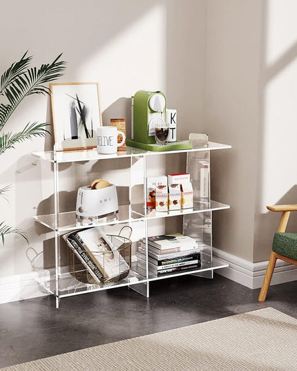 Acrylic Bookshelf, Small 3 tier Bookcase for Small Spaces,Acrylic Console Table, Hallway Entry Table for Living Room (Clear, 39.4'' x 11.8'' x 31.5'') - LeafyLoom
