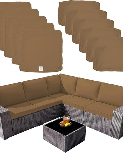 ClawsCover 11Pack Outdoor Seat and Back Cushions Replacement Covers Fit for 5-Seater 6Pieces Wicker Rattan Patio Furniture Conversation Set Sectional Couch Chairs,Taupe-Included Cover Only - LeafyLoom