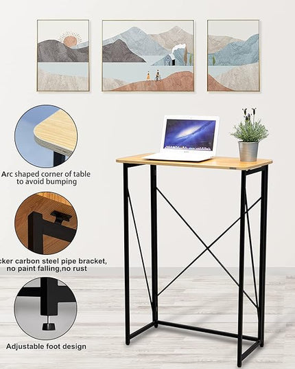 Folding Laptop Computer Desk, Standing Desk, 31in Small Desk for Sitting or Standing, No Need to Assembly, Suitable for Home, Office, Writing (Wood Board Color) - LeafyLoom
