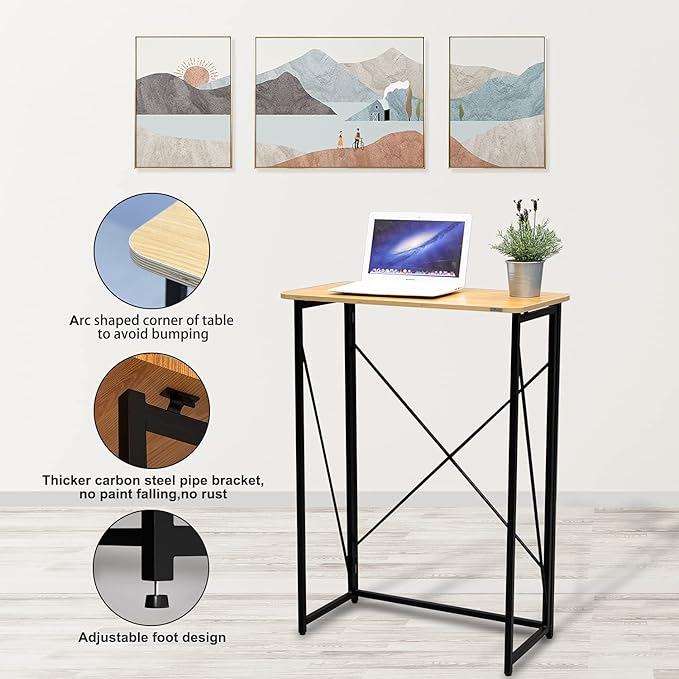 Folding Laptop Computer Desk, Standing Desk, 31in Small Desk for Sitting or Standing, No Need to Assembly, Suitable for Home, Office, Writing (Wood Board Color) - LeafyLoom