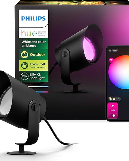 Philips Hue Lily XL Outdoor Smart Spot Light - White & Color Ambiance LED Walkway Lights - Low Voltage Lighting - 1 Pack - Requires Bridge and Power Supply - Control with App and Voice - Weatherproof PhilipsHue
