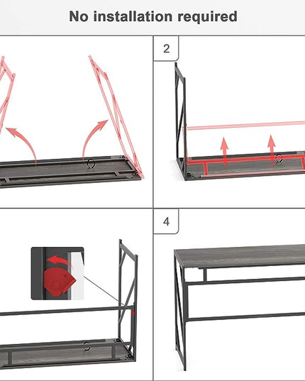 Elephance 40" Folding Computer Desk No Assembly Needed Foldable Small Home Office Desk Study Writing Desk Gaming Table for Small Space - LeafyLoom