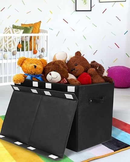popoly Large Toy Box Chest Storage with Flip-Top Lid, Collapsible Kids Storage Boxes Container Bins for Toys, Playroom Organizers, 25"x13" x16" (Linen Black) - LeafyLoom