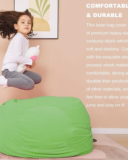 Stuffed Animal Storage Bean Bag Chair Cover for Kids, 38" Beanbag Chairs Cover Plush Toys Organizer Super Soft Corduroy with Handle and Zipper for Boys and Girls - Green - LeafyLoom