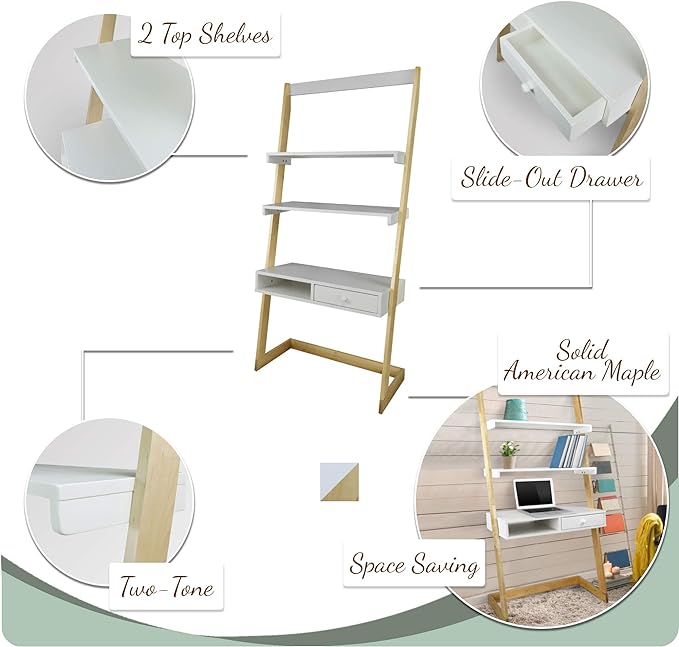 American Trails Freestanding Ladder Desk With Drawer, Natural Maple/White - LeafyLoom