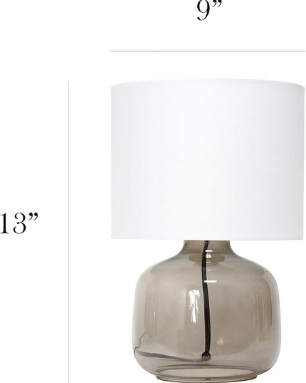 Simple Designs LT2064-SMW Smoke Gray Glass Table Lamp with White Fabric Shade - LeafyLoom