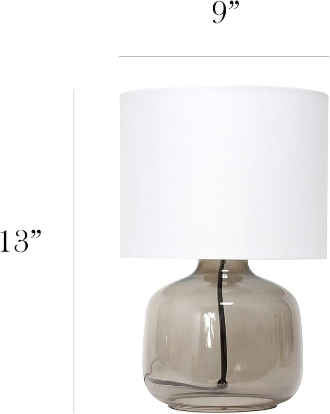 Simple Designs LT2064-SMW Smoke Gray Glass Table Lamp with White Fabric Shade - LeafyLoom