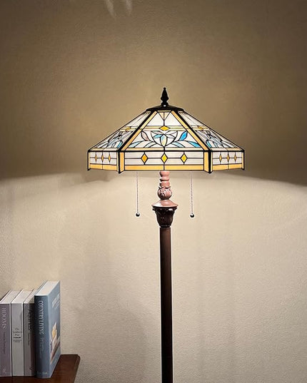 Capulina Tiffany Floor Lamp 2-Light 16X16X63 Inches Mission Hexagon Style Stained Glass Standing Reading Light for Living Room Bedroom Home Office - LeafyLoom