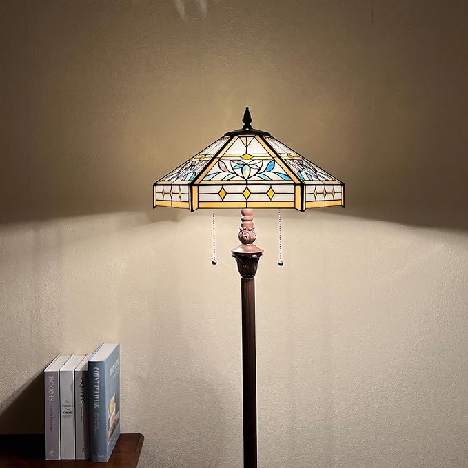 Capulina Tiffany Floor Lamp 2-Light 16X16X63 Inches Mission Hexagon Style Stained Glass Standing Reading Light for Living Room Bedroom Home Office - LeafyLoom