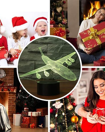 Airplane Night Light 3D Plane Illusion Lamp 7 Color Changing Touch Control with USB Cable LED Fighter Toy Table Desk Decor Lamps for Men Boys Kids Christmas Birthday Gifts - LeafyLoom