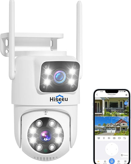Hiseeu Wireless Security Camera 4MP Dual Lens 5G/2.4G WiFi-Pro [Power Cord] IP65 Waterproof Motion Tracking,Color Night Version, No-Monthly Fees Works with Wireless Camera System Hiseeu