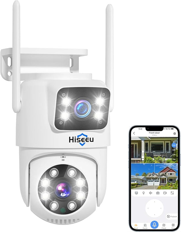 Hiseeu Wireless Security Camera 4MP Dual Lens 5G/2.4G WiFi-Pro [Power Cord] IP65 Waterproof Motion Tracking,Color Night Version, No-Monthly Fees Works with Wireless Camera System Hiseeu
