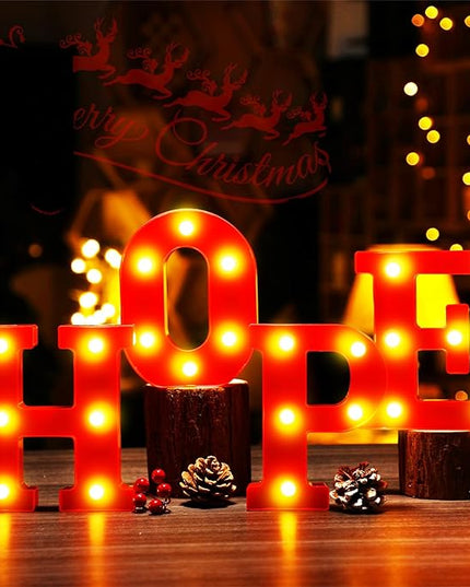 VIHOSE Christmas LED Letter Lights Sign Table Decoration Christmas Light up Letters Battery Powered Letter for Home Bar Christmas Party Bedroom Tabletop Decoration Gift (Hope) VIHOSE