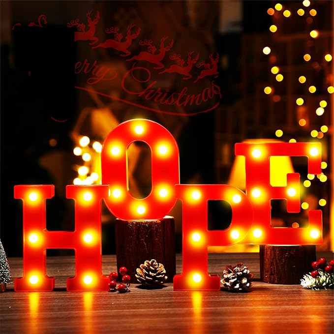 VIHOSE Christmas LED Letter Lights Sign Table Decoration Christmas Light up Letters Battery Powered Letter for Home Bar Christmas Party Bedroom Tabletop Decoration Gift (Hope) VIHOSE