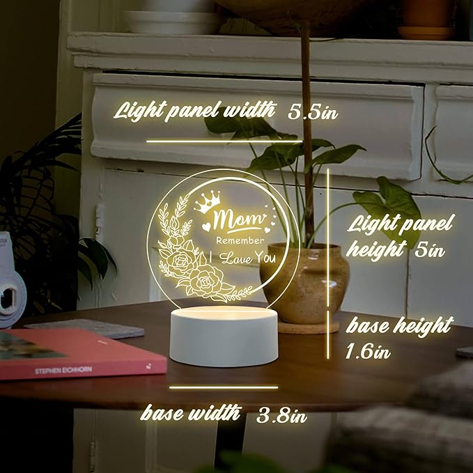 Mothers Day Gifts from Daughter Son, Best Mom Birthday Gift Ideas, Unique Heart-Shaped Night Light with Warm Words, Thoughtful Birthday Gift or Mothers Day Gift for Mom from Daughters Son (Round) - LeafyLoom