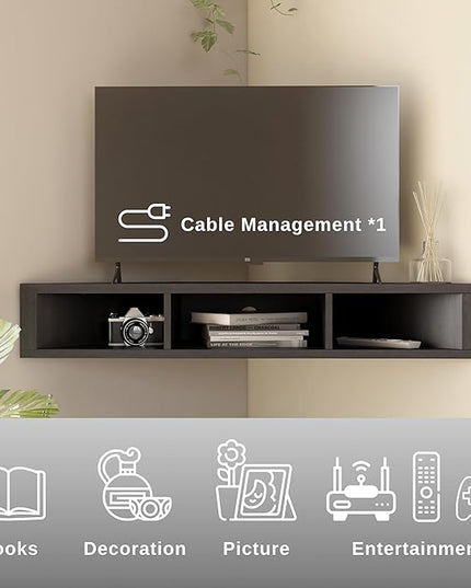24/7 Shop at Home French 47 inch Modern Floating TV Stand with Storage, Floating Corner Shelf for Wall, Wood Entertainment Center with Shelves for Living Room, Bedroom, Family, Cappuccino Brown - LeafyLoom