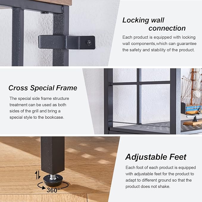 HOMISSUE Double Wide 6-Tier Bookshelf,Industrial Bookcases with Metal Frame,Open Large Storage Bookshelves,Wood Style and Metal Tall Display Shelves for Living Room Office,Brown - LeafyLoom