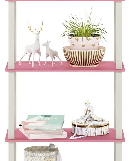 Furinno Turn-N-Tube 5-Tier Multipurpose Shelf / Display Rack / Storage Shelf / Bookshelf, Square Tubes, Pink/White - LeafyLoom