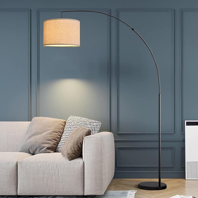 Oneach Modern Arc Floor Lamp for Living Room Arching Hanging Lamp Shade Over The Couch for Reading Bedroom Office Brushed Steel Arch Standing Floor Lamp Black - LeafyLoom