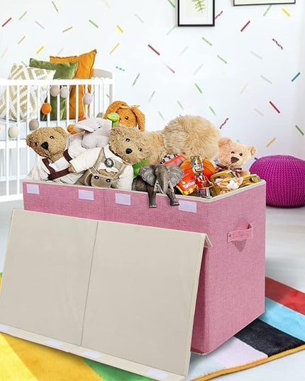 popoly Large Toy Box Chest Storage with Flip-Top Lid, Collapsible Kids Storage Boxes Container Bins for Childrens Toys, Playroom Organizers, 25"x13" x16" (Linen Pink) - LeafyLoom