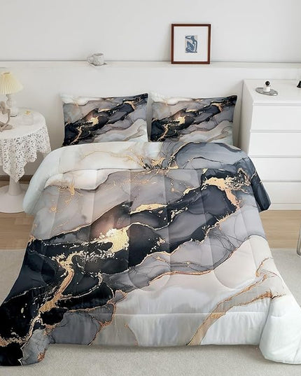 Erosebridal Black Marble Bedding Set Full,Black and Grey Marble Comforter Set Men Teens Boys Modern Gray Orange Abstract Art Tie Dye Down Comforter Kids Gothic White Gold Marble Duvet Insert Soft - LeafyLoom