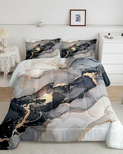 Erosebridal Black Marble Bedding Set King,Black and Grey Marble Comforter Set Men Teens Boys Modern Gray Orange Abstract Art Tie Dye Down Comforter Kids Gothic White Gold Marble Duvet Insert Soft - LeafyLoom