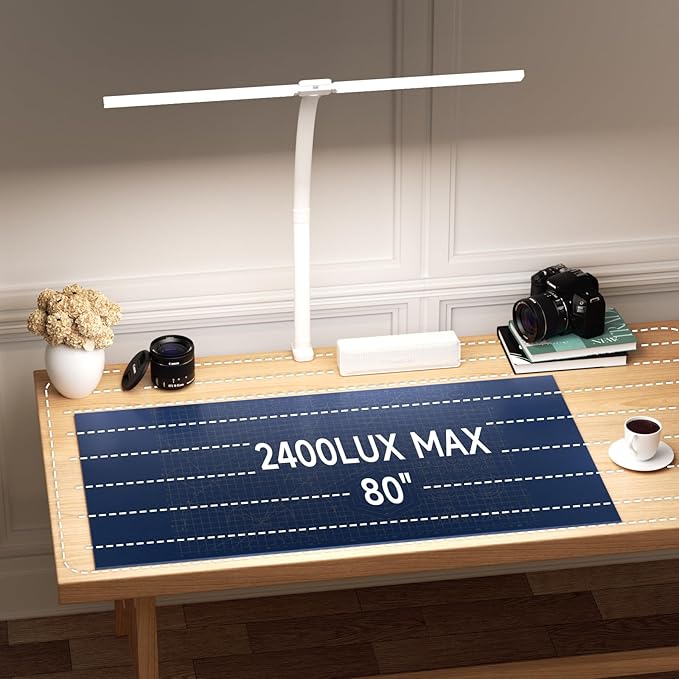 SKYLEO Desk Lamp - Double Head LED Desk Light for Home office - 24W Eye Caring - Touch Control - 5 Color Modes X 11 Brightness Levels - 2400LM - Timmer & Memory Function - White - LeafyLoom