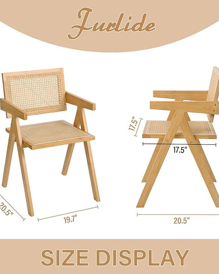 Rattan Dining Chairs Set of 2, Modern Mid Century Accent Chairs, Comfy Armchairs, Outdoor Rattan Chairs with Armrest for Bedroom Living Room Reading Room Dining Kitchen - LeafyLoom