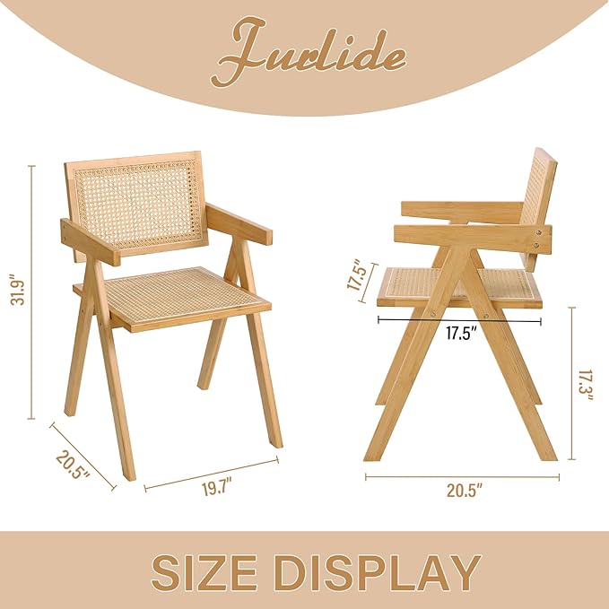 Rattan Dining Chairs Set of 2, Modern Mid Century Accent Chairs, Comfy Armchairs, Outdoor Rattan Chairs with Armrest for Bedroom Living Room Reading Room Dining Kitchen - LeafyLoom