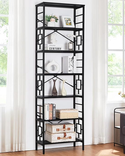 HOMISSUE Bookcase,7-Tier Tall Bookshelf Metal Bookcase and Bookshelves, Free Standing Storage Modern Bookshelf for Home Office Living Room and Bedroom，Black - LeafyLoom