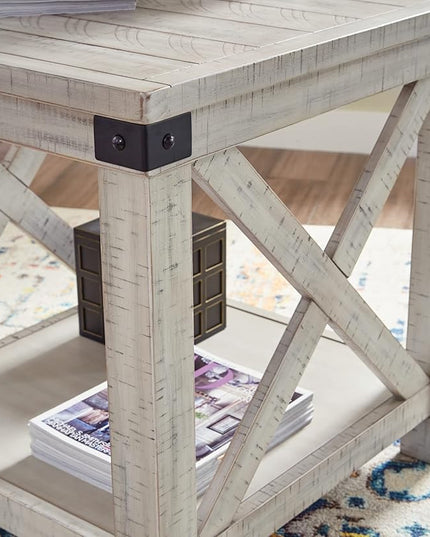 Signature Design by Ashley Carynhurst Rustic Farmhouse End Table, Whitewash - LeafyLoom