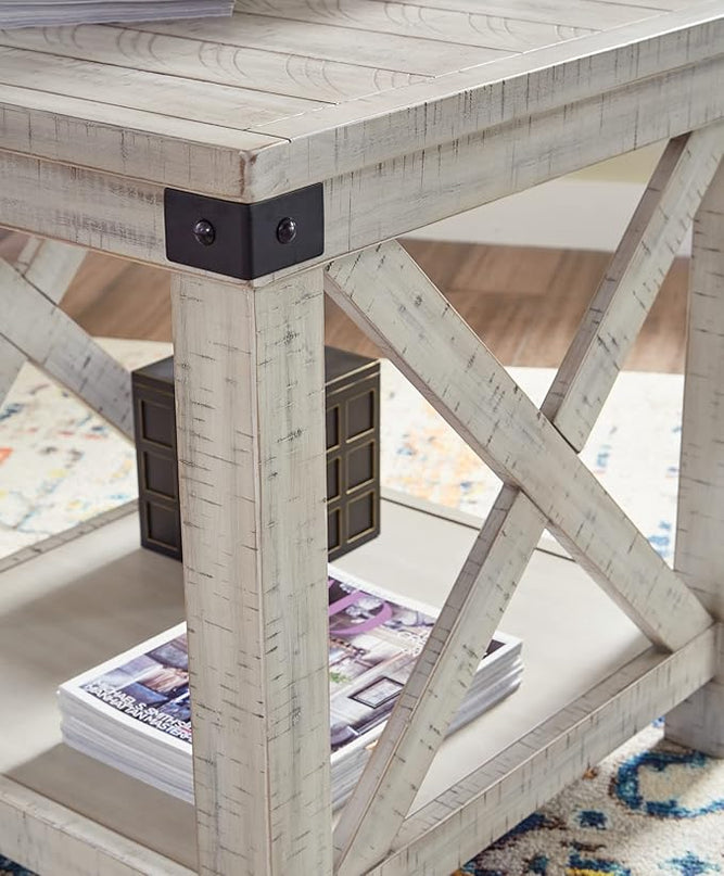 Signature Design by Ashley Carynhurst Rustic Farmhouse End Table, Whitewash - LeafyLoom