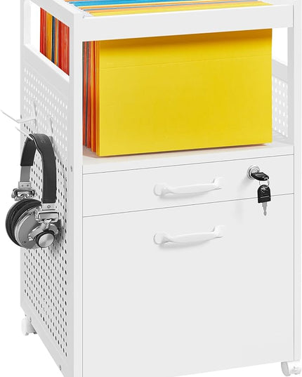 Yaheetech File Cabinets Mobile Filling Cabinet with Open Storage Shelf, Under Desk Cabinet Fits A4, Letter for Home Office(White) - LeafyLoom