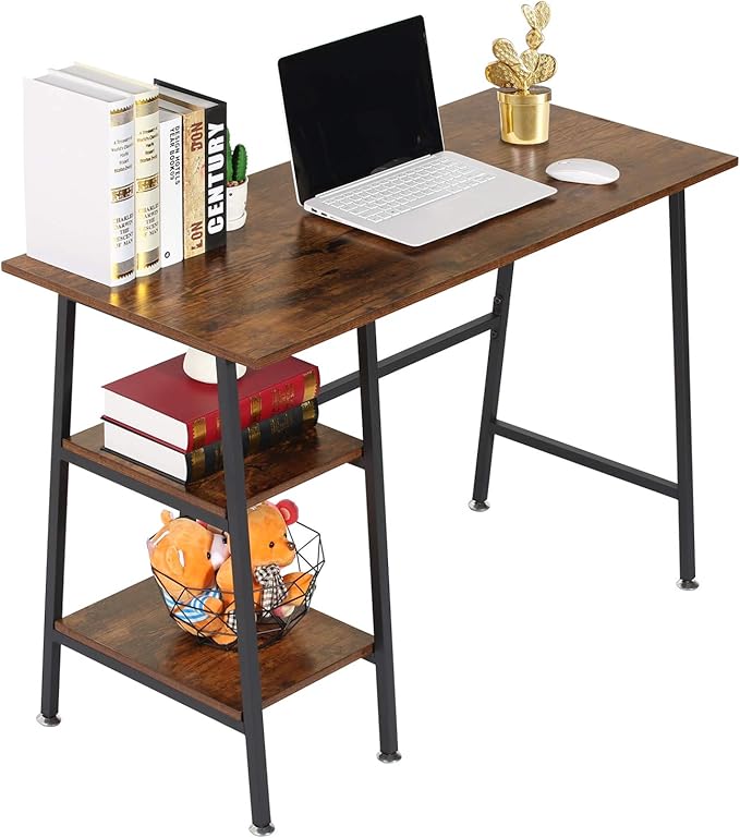 VECELO 43 Inch Computer Home Office, Writing Storage Side Hutch Workstation with Shelf Desk 43", Classic Walnut - LeafyLoom
