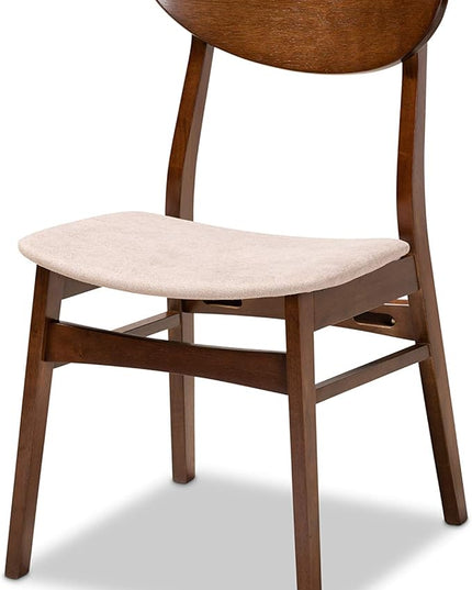Baxton Studio Philip Mid-Century Modern Transitional Light Beige Fabric Upholstered and Walnut Brown Finished Wood 5-Piece Dining Set - LeafyLoom