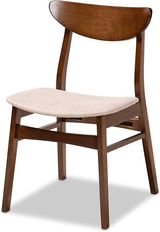 Baxton Studio Philip Mid-Century Modern Transitional Light Beige Fabric Upholstered and Walnut Brown Finished Wood 5-Piece Dining Set - LeafyLoom