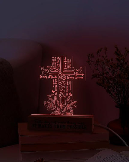 Jesus Christian 3D Illusion Light Gift for Women Men Prayers, Inspirational Gift for Daughter Son Friends Family on Birthday, Religious Gift, Christian Night Light Decor for Home Table Deskt - LeafyLoom