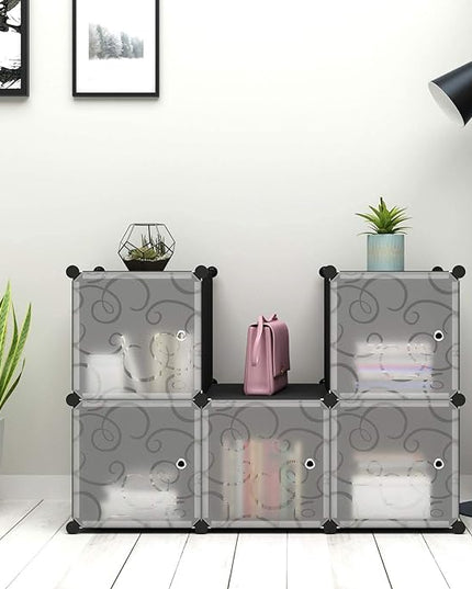 C&AHOME Cube Storage Organizer with Doors, 6-Cube Shelves, Closet Cabinet, DIY Plastic Modular Bookshelf Ideal for Bedroom, Living Room, 36.6”L x 12.4”W x 36.6”H Black SHS3006B-DOOR - LeafyLoom