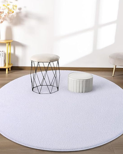 Round Area Rugs for Bedroom Living Room, 4x4 White Super Soft Comfy Thickened Memory-Foam Indoor Circle Carpets, Modern Aesthetic Minimalist Carpet for Boys Girls Adults Nursery Home Décor - LeafyLoom