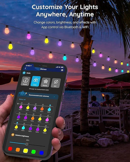 Govee Smart Outdoor String Lights H7020, RGBIC Warm White 48ft LED Bulbs for Outdoor Decor, WiFi Patio Lights Work with Alexa, Google Assistant, APP Control, IP65 Waterproof Govee