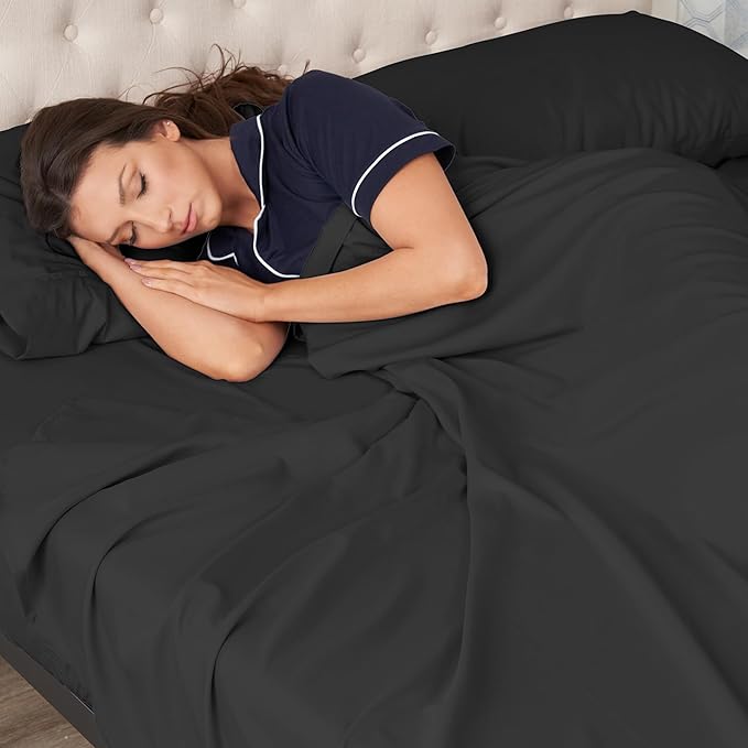 Northwest Ashford Home Essentials Bedding, 4 Piece King Size Sheet Set, Stretch Limo Black - LeafyLoom