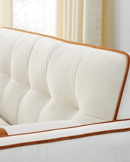 3 in 1 Tufted Sleeper Sofa Cylindrical Pillows,Modern Convertible Loveseat Sofá W Pull Out Sleep Couch Bed and Side Pockets,Velvet Upholstered Love Seat Sofabed for Living Room, 55.5", Beige1 - LeafyLoom