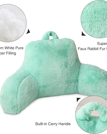Aimuan Reading Pillow Bed Rest Pillow with Arms Rabbit Fur Cushion for Adults Teens Incline Rest Sitting up & Sleeping Snoring Pillow with Pregnancy Lumbar Back Support (Standard, Green) - LeafyLoom
