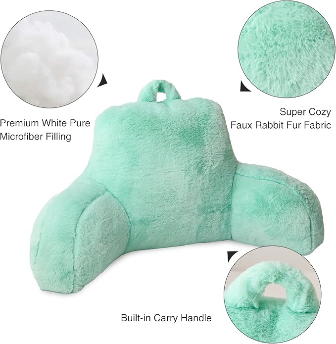 Aimuan Reading Pillow Bed Rest Pillow with Arms Rabbit Fur Cushion for Adults Teens Incline Rest Sitting up & Sleeping Snoring Pillow with Pregnancy Lumbar Back Support (Standard, Green) - LeafyLoom