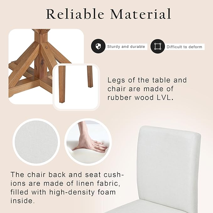 NicBex Small Dining Table Set for 4 Round Dining Table Set 5-Piece Dining Table Set, Marble Sticker and Cross Bracket Pedestal Dining Table, and 4 Upholstered Chairs, White+Walnut - LeafyLoom