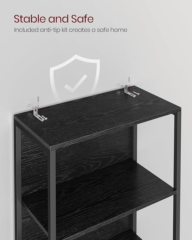 VASAGLE 6-Tier LED Bookshelf, Display Shelf with Dimmable Lights, LED Bookcase with Steel Frame, 11.9 x 23.6 x 70.3 Inches, for Living Room, Bedroom, Office, Black with Wood Grain ULLS120B56 - LeafyLoom
