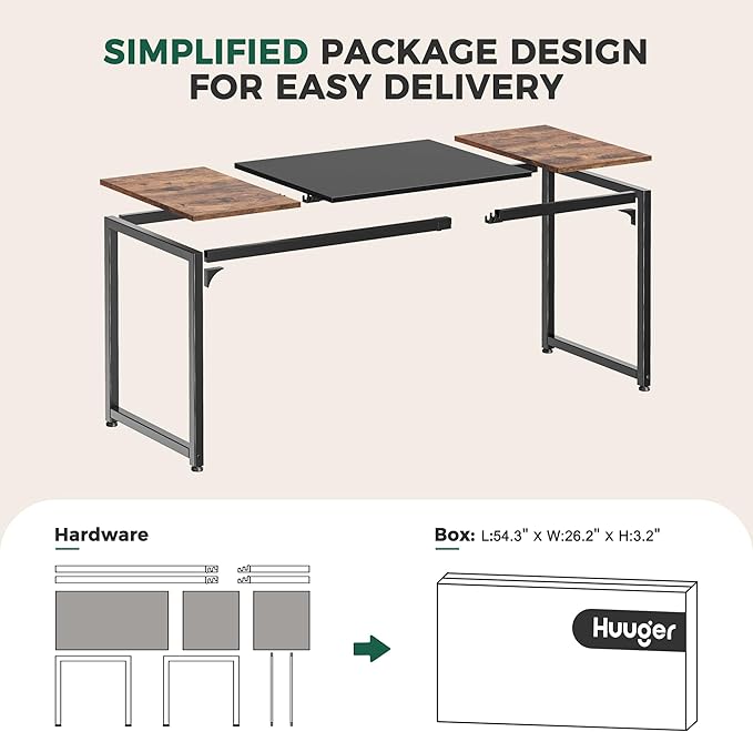 Computer Desk, 70 Inch Office Desk, Gaming Desk with Storage, Writing Desk Work Desk for Home Office, Study, Long Simple Desk, Large Legroom, Metal Frame, Rustic Brown and Black - LeafyLoom